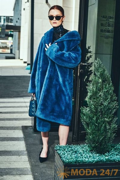 Голубая teddy coat шуба осень-зима 2022/23