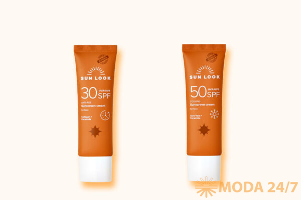 Солнцезащитный крем для лица anti-age SPF-30 Sun Look с коллагеном и солнцезащитный крем для лица SPF-50 Sun Look с эффектом охлаждения
